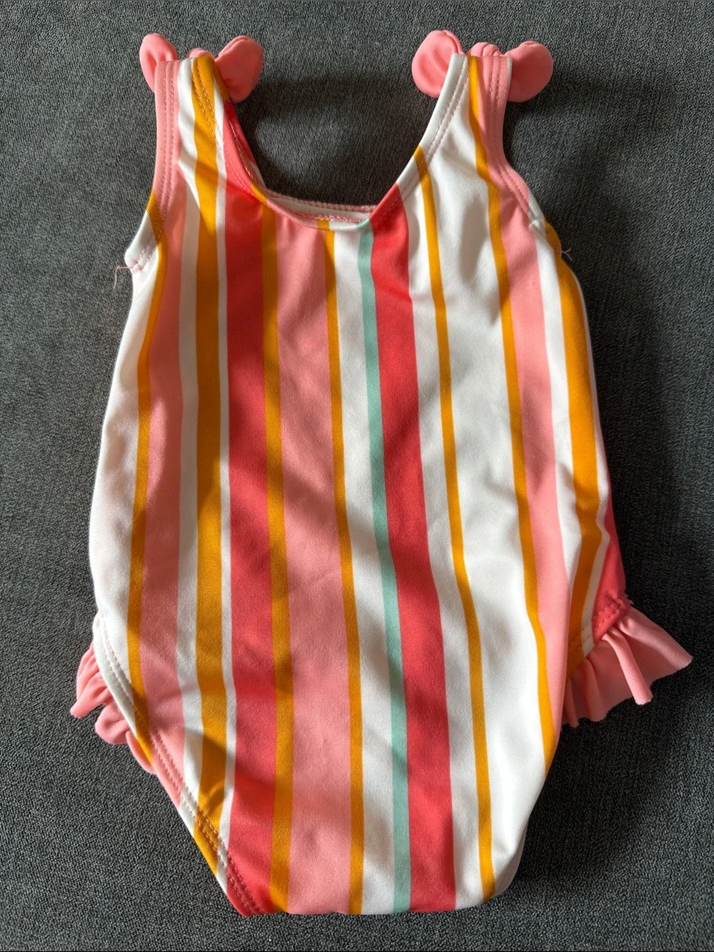 Cat & Jack Girls' One-Piece Swimsuit - Coral, Pink, White, Yellow, Mint Stripes